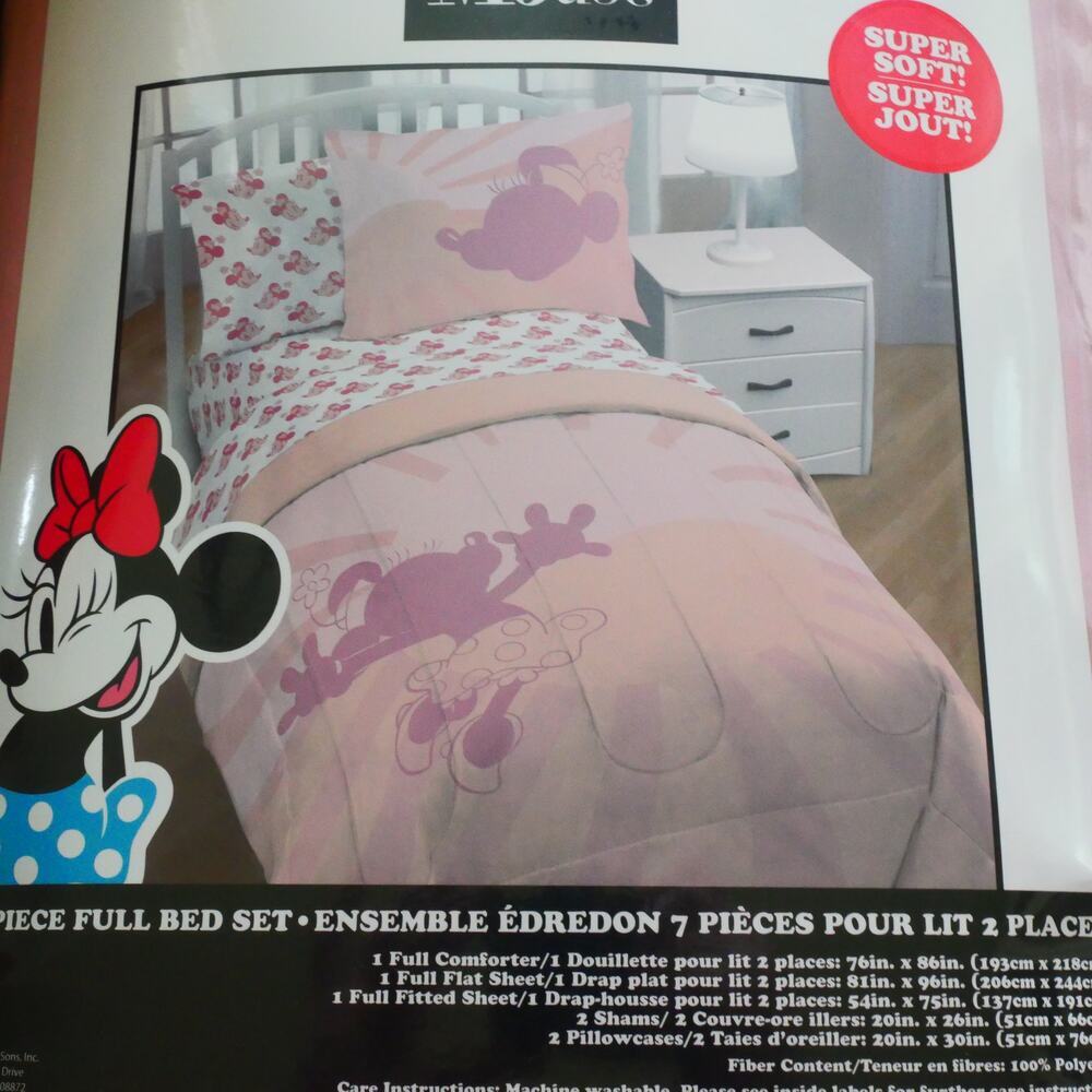 NEW Franco Disney Minnie Mouse 7 Pc Full Double Comforter & Sheet Set PINK - Picture 2 of 8